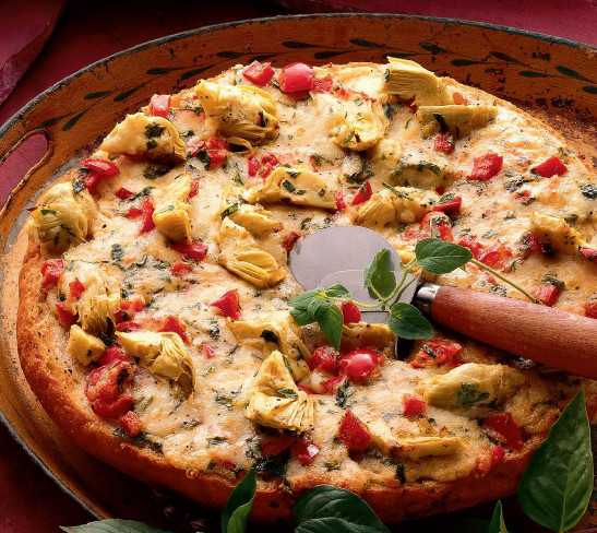 Artichoke Focaccia Pizza with Wisconsin Parmesan | WizardRecipes